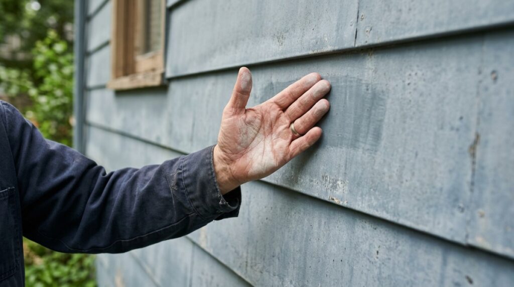 White chalky residue on a hand after touching aluminum house siding