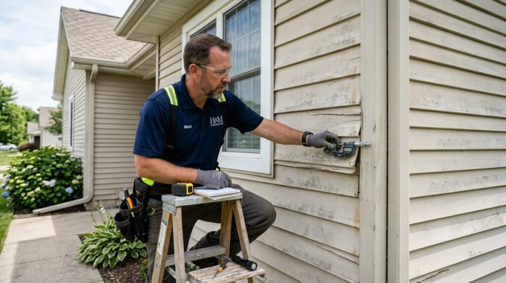 Cleaning dull vinyl siding with a soft brush and mild detergent
